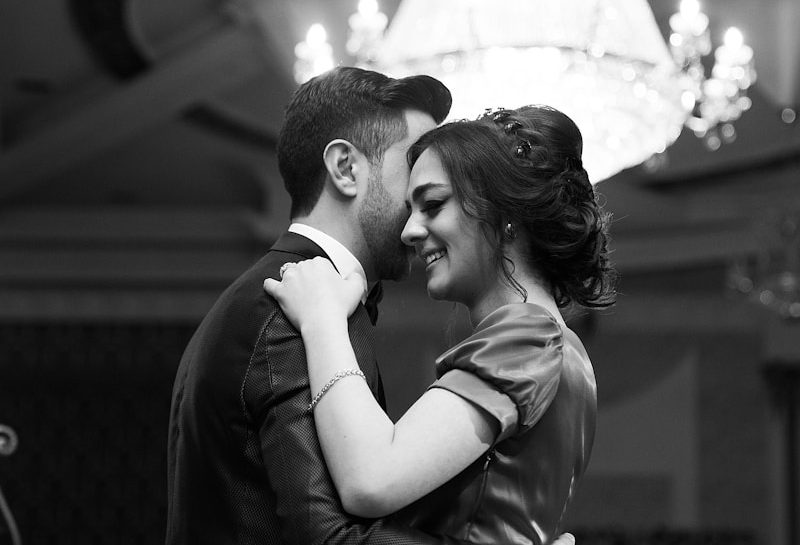 grayscale photography of dancing couple